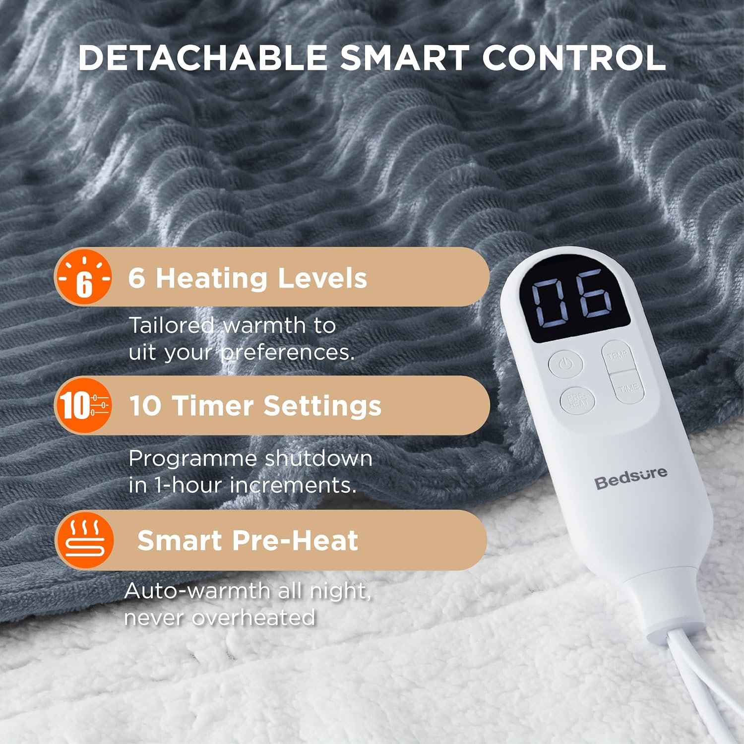 Detalle de Bedsure Heated Blanket Electric Throw 130x160 cm