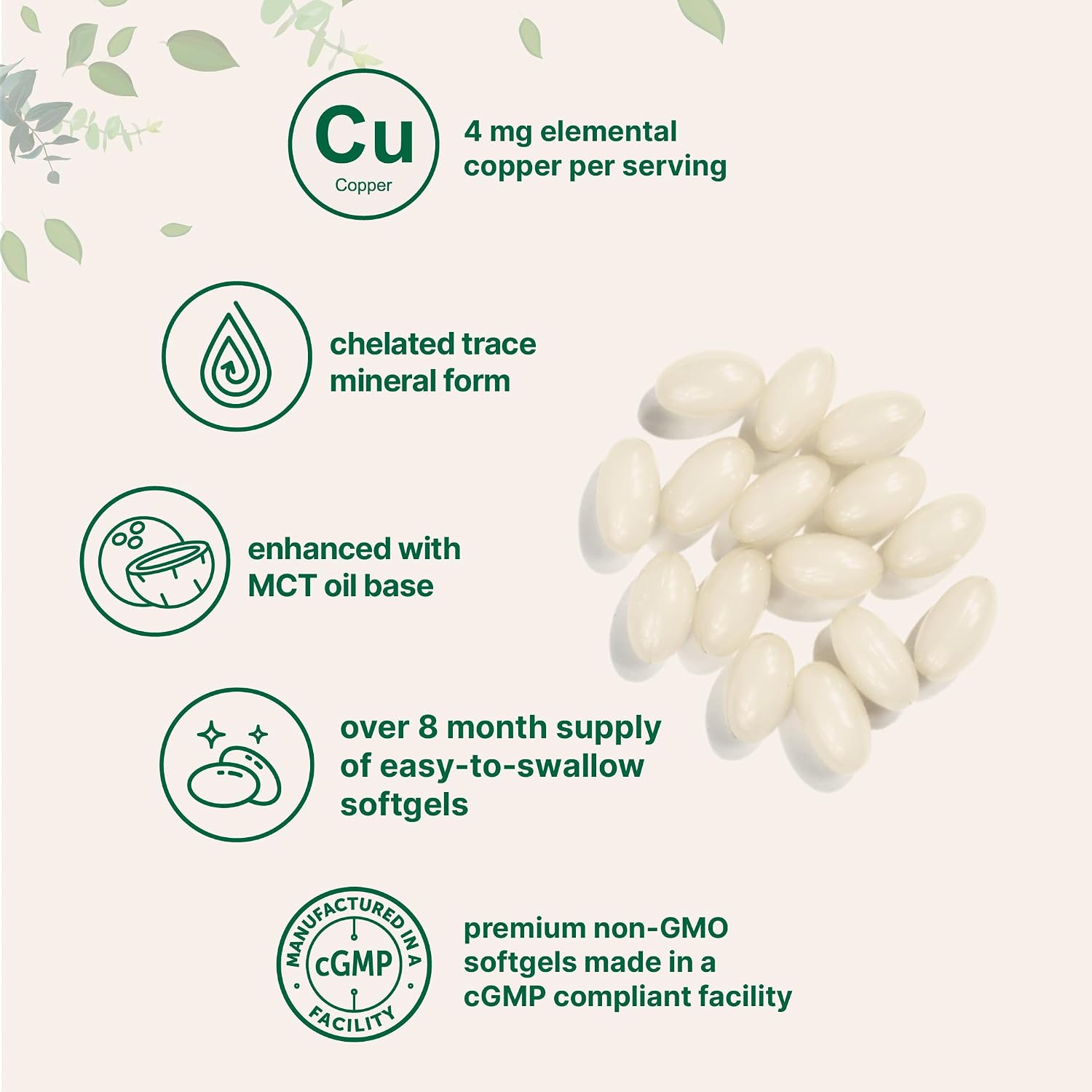 Detalle de Micro Ingredients Copper Supplement, 500 Softgels