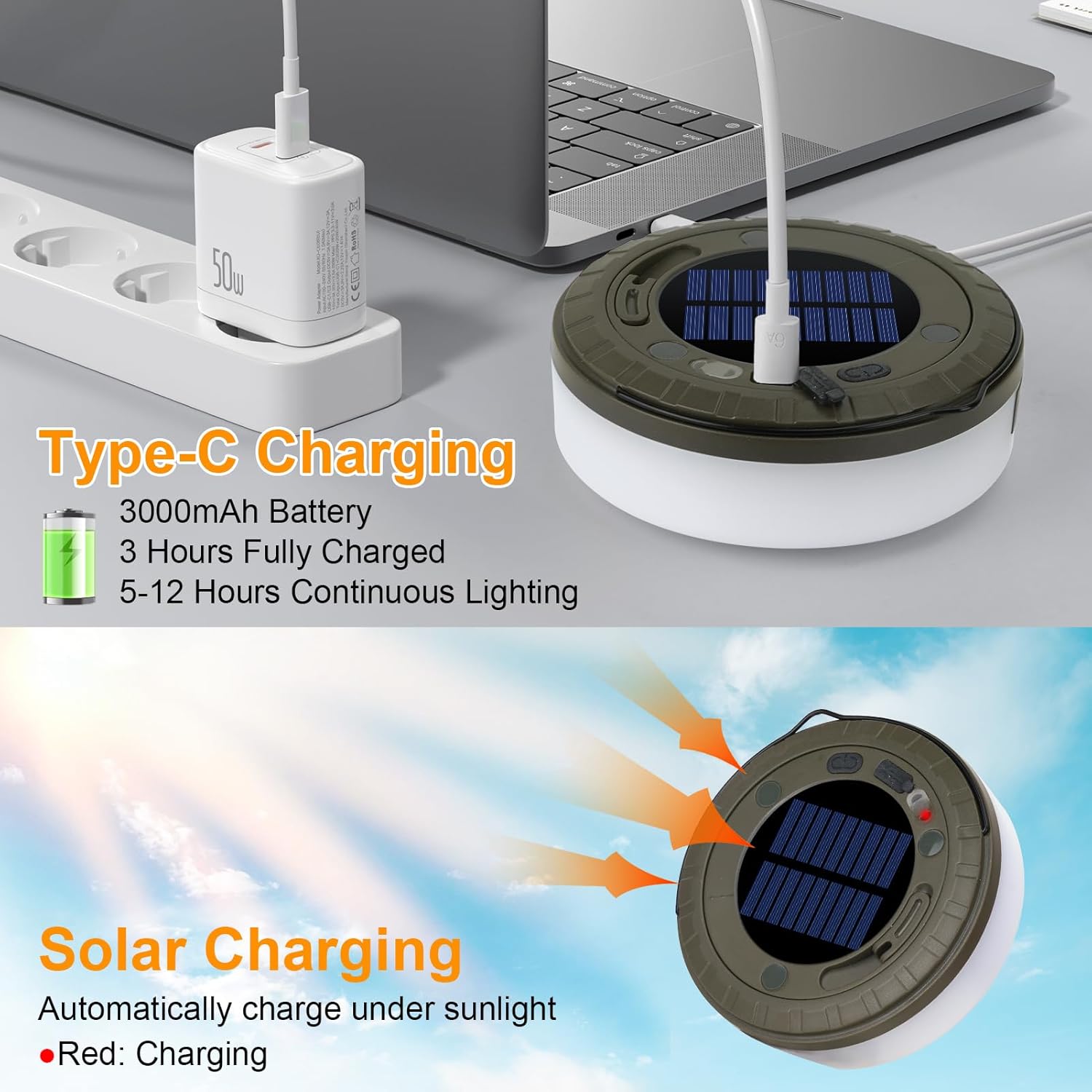 Thumbnail 5 de RISEMART 10M Camping String Lights | 2-in-1 Solar & USB Lantern and Fairy Light String