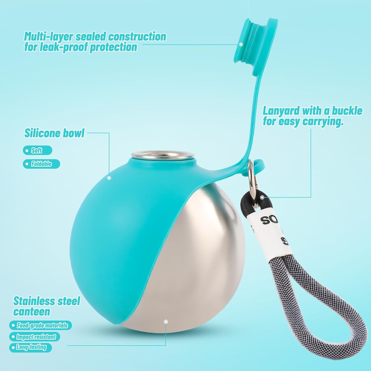 Thumbnail 2 de Portable Dog Water Bottle – 2-in-1 Stainless Steel Travel Bottle with Foldable Silicone Bowl (285ml)