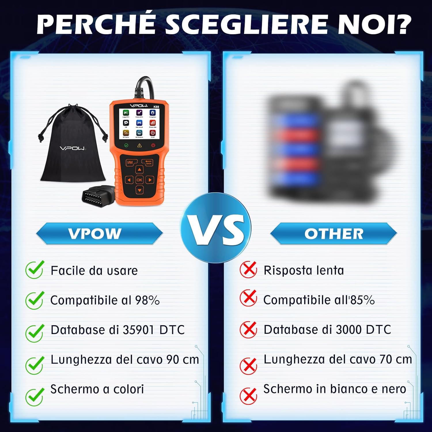 Thumbnail 6 de Scanner OBD2 VPOW con DTC estesi, test batteria e funzioni diagnostiche (OBDII/EOBD) per BMW, Mercedes e molte auto