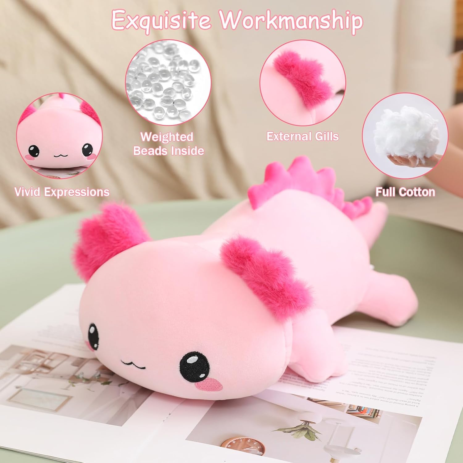 Detalle de SQEQE Weighted Axolotl Plush: A Soft, Weighted Pillow Companion