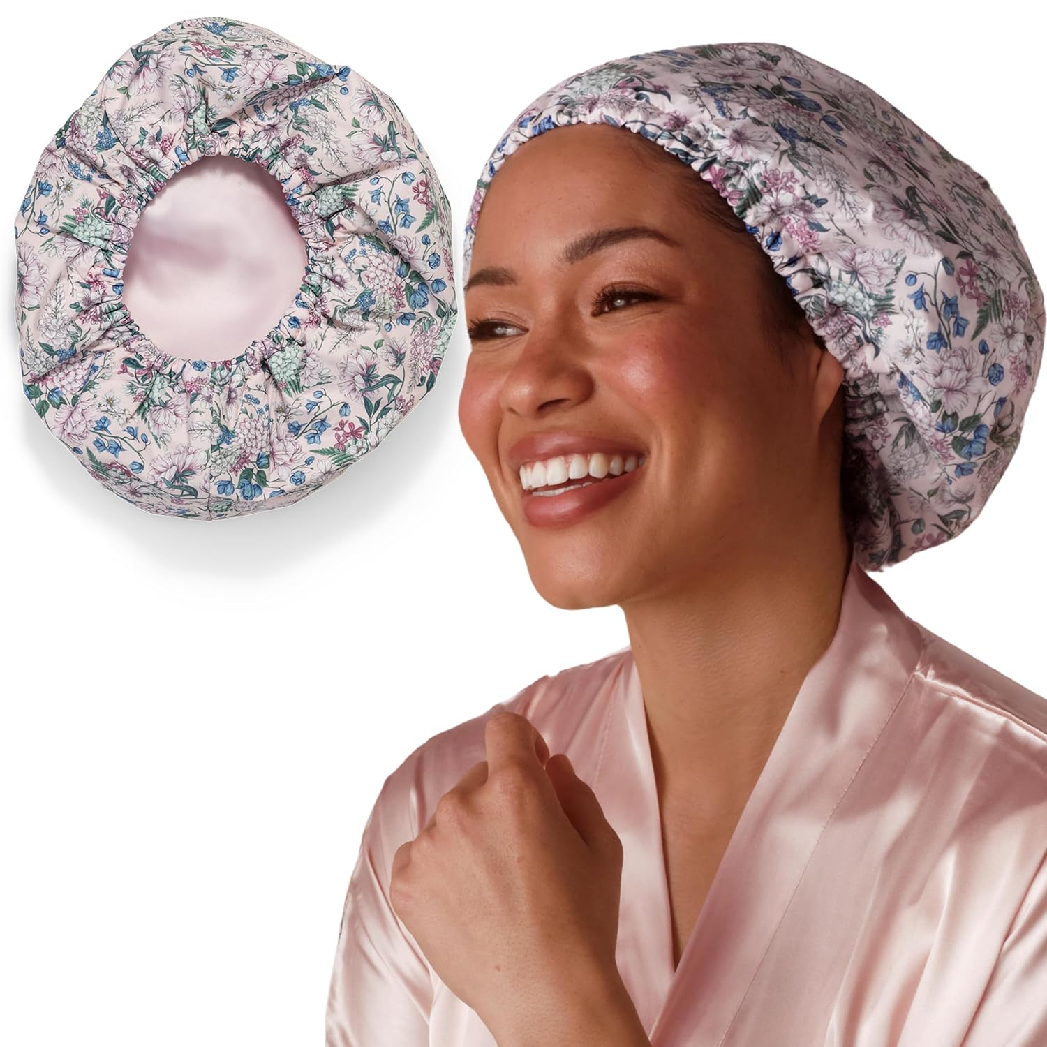 Bridgerton x Kitsch Satin-Lined Flexi Shower Cap (Large) – Waterproof, Reusable & Non-Slip