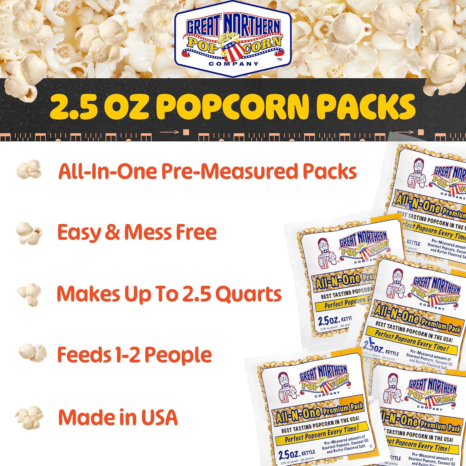 Detalle de Great Northern Popcorn 83-DT6226-IMP 2.5 oz Movie Theater Popcorn Packs, 5-Count