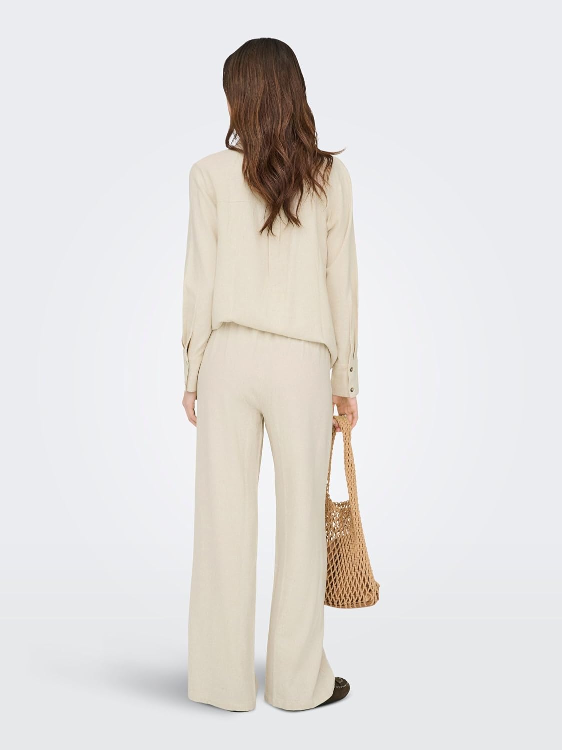 Detalle de JDY Femme Pantalon Taille Haute Coupe Large avec Cordons et Poches Latérales – Look épuré et confort
