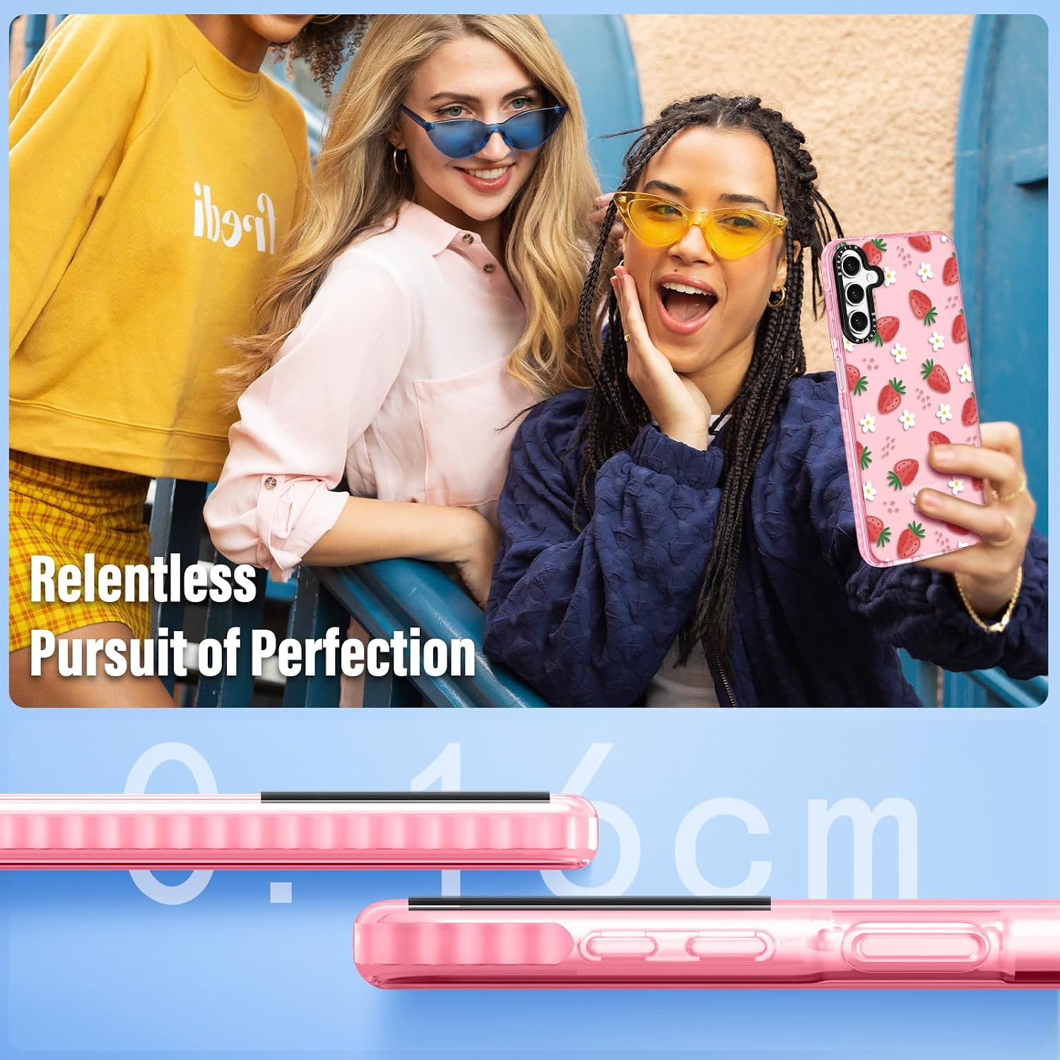 Detalle de Boaretiu Galaxy A14 5G Strawberry Case with 360° Ring Kickstand