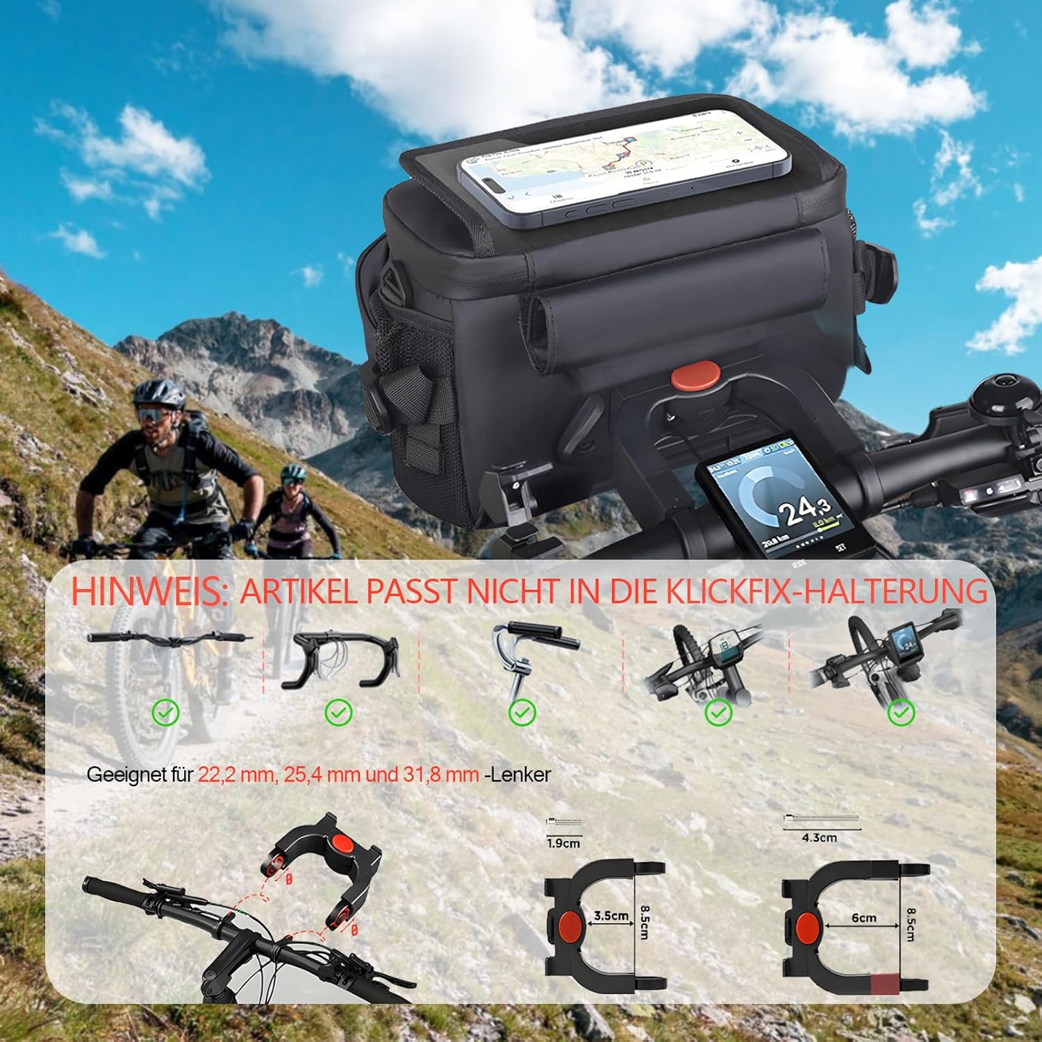 Detalle de Munaduna Lenkertasche 4,5L – wasserdicht, verstellbares Handyfach, 3-in-1 Umhängetasche