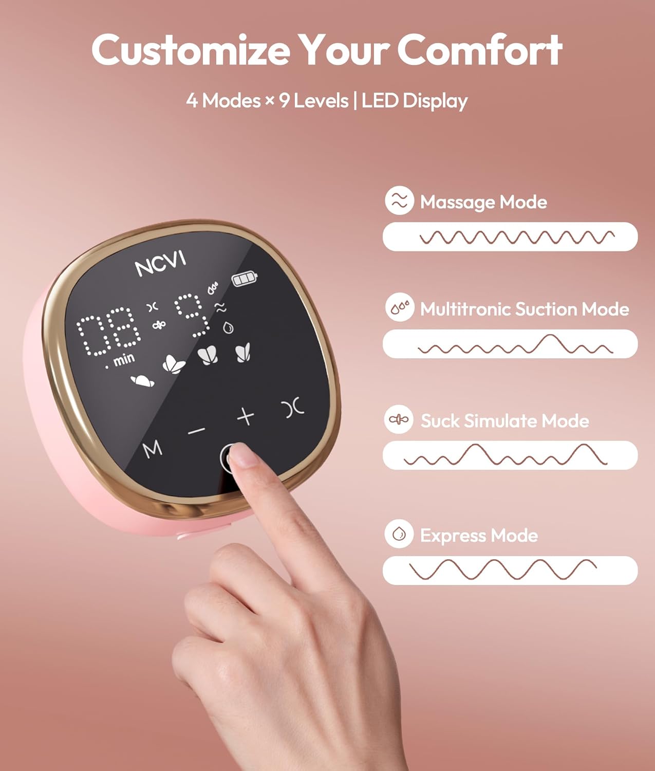 Thumbnail 3 de NCVI Double Electric Breast Pump 8782 – Portable anti-backflow, LED display, 4 modes & 9 levels