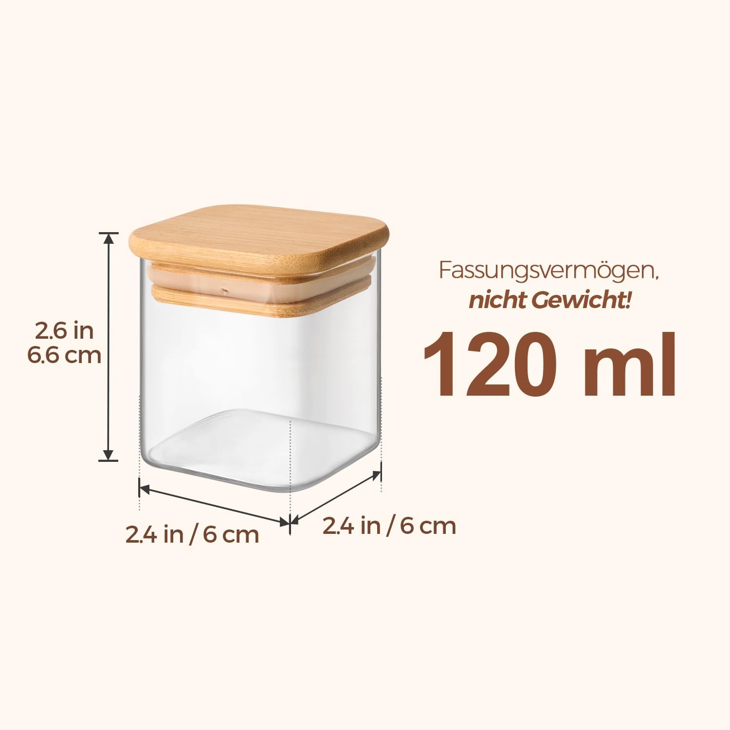Detalle de ComSaf kryddburkar 120 ml, 12-pack med fyrkantig form och bambulock