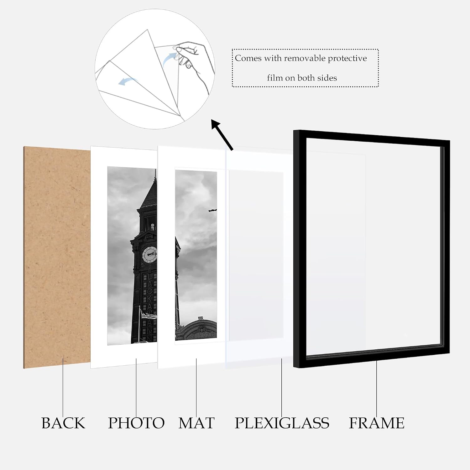 Thumbnail 3 de Wiscet 18x24 Picture Frame Set of 3 — Black MDF Gallery Frames for 16x20 (with Mat) or 18x24 (no Mat)