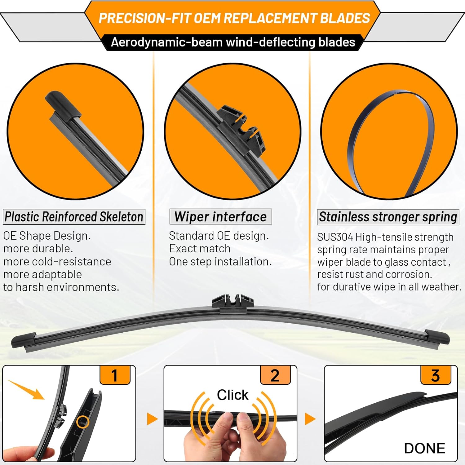 Thumbnail 4 de AUTOBOO 24" + 19" Windshield Wiper Blades Replacement for 2022–2024 Honda Civic Hatchback (Pack of 3)