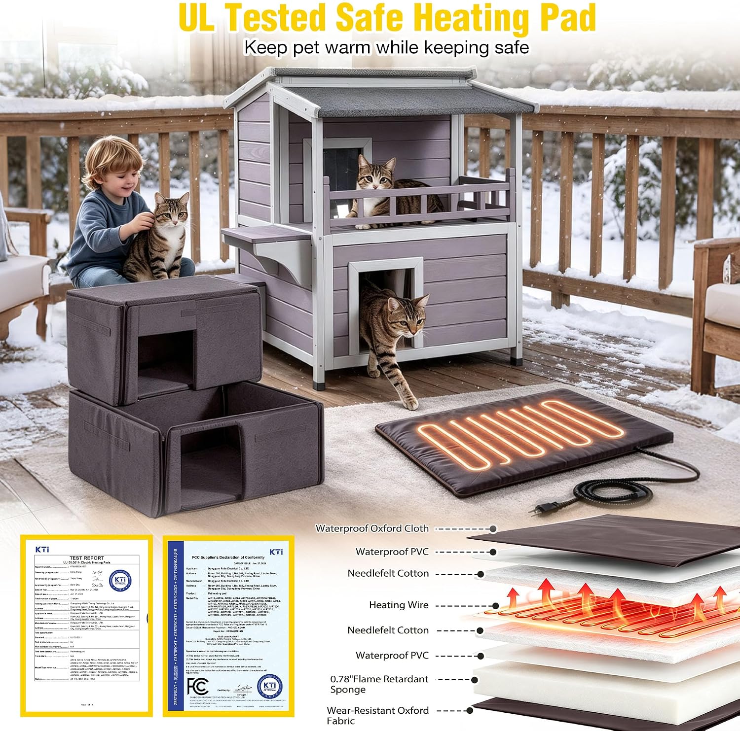 Detalle de Aivituvin AIR33 Heated Outdoor Cat House, Two-Story Fir Wood with Insulation