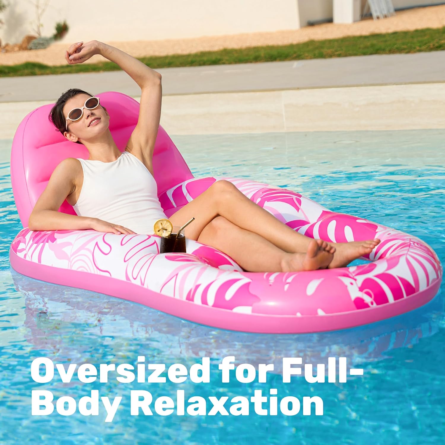 Detalle 2 de SLOOSH Inflatable Pool Float Lounger for Adults with Cup Holders, Foot Rest & Mesh Seat