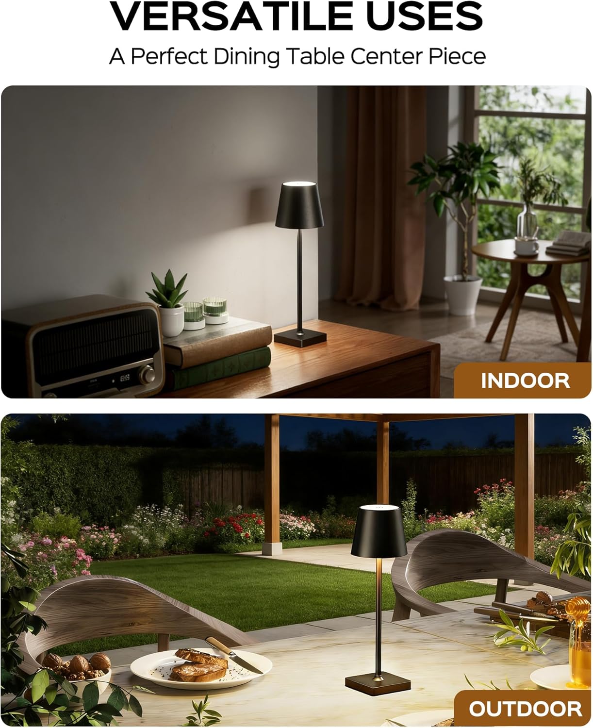 Detalle 1 de FIONSUN TL002-GD2P-FNCA Cordless LED Table Lamp, Touch Dimming, Black