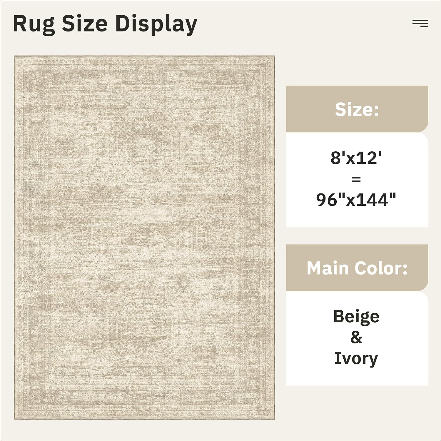 Thumbnail 4 de Soalmost 8x12 Rug: Large, Soft, Washable Beige Vintage Hex Pattern with Non-Slip Backing