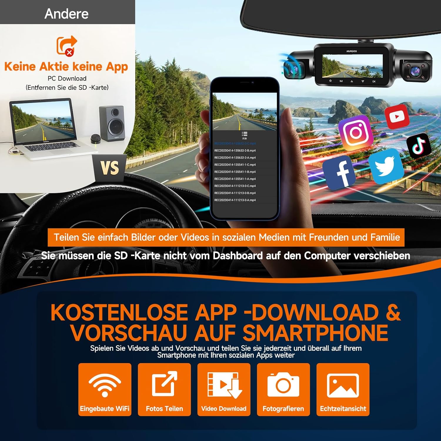 Thumbnail 4 de HUPEJOS 360° Dashcam 4 Kanal 1080P