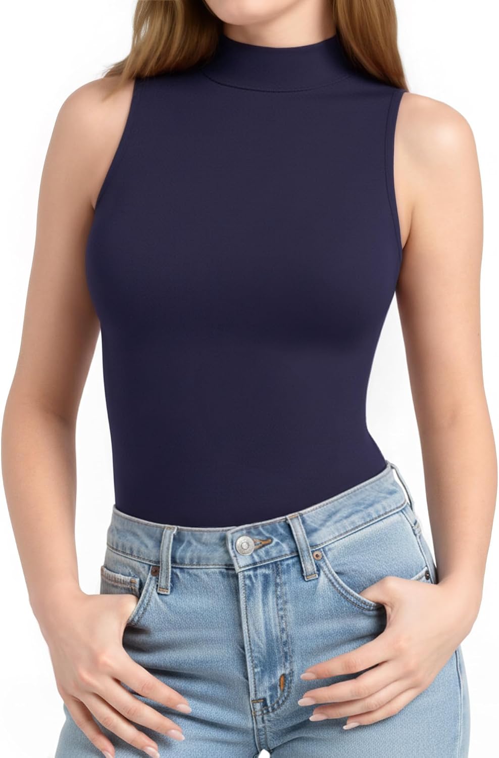 Detalle 2 de ALGALAROUND Women’s Turtle Neck Sleeveless Bodysuit with Snap Closure