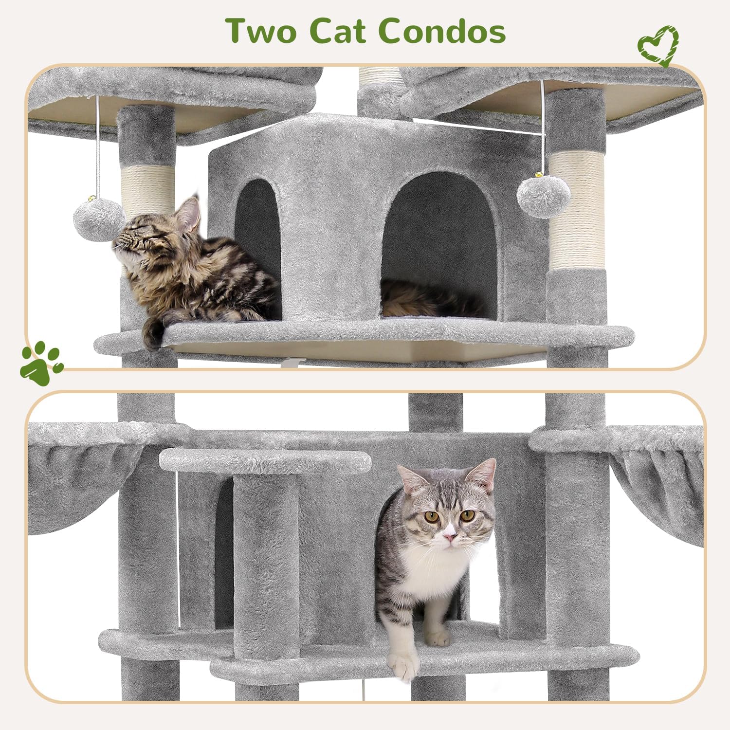 Detalle 2 de Globlazer F80 XXL Cat Tower, Light Grey, with 3 Perches, 2 Condos and Sisal Posts