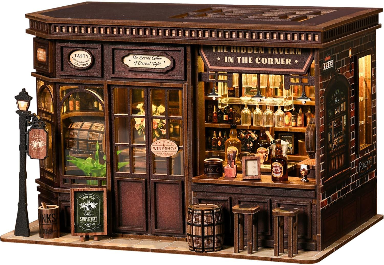 Detalle de LUMYCE Kit Book Nook DIY per Adulti – Taverna in Miniatura con Luci LED da Montare