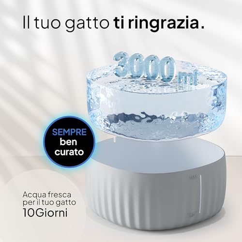 Detalle de Pretty Paw Fontanella per Gatti 3L con LED – Livello Acqua Grigio