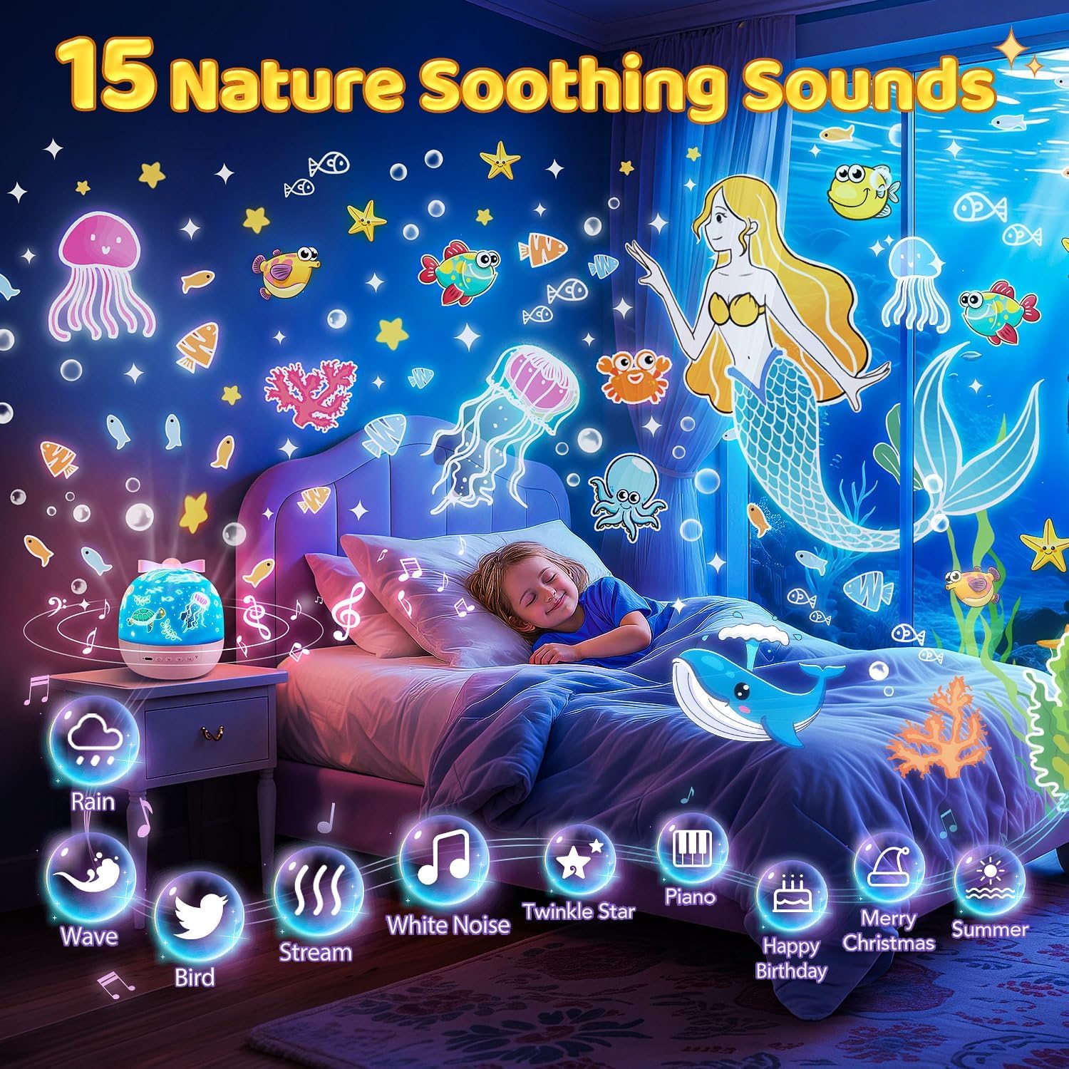 Thumbnail 1 de Nachtlicht Sternenhimmel Projektor Kinder – 4-in-1 mit 12 Farbumschlägen, Spieluhr & Einhorn-Deko