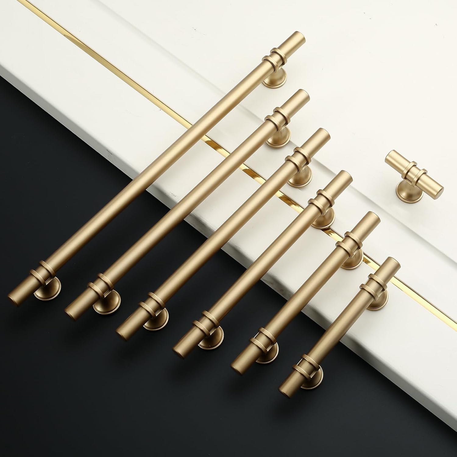 Detalle de Amerdeco 10 maniglie per mobili in alluminio oro, interasse foro 128 mm (UK0002)