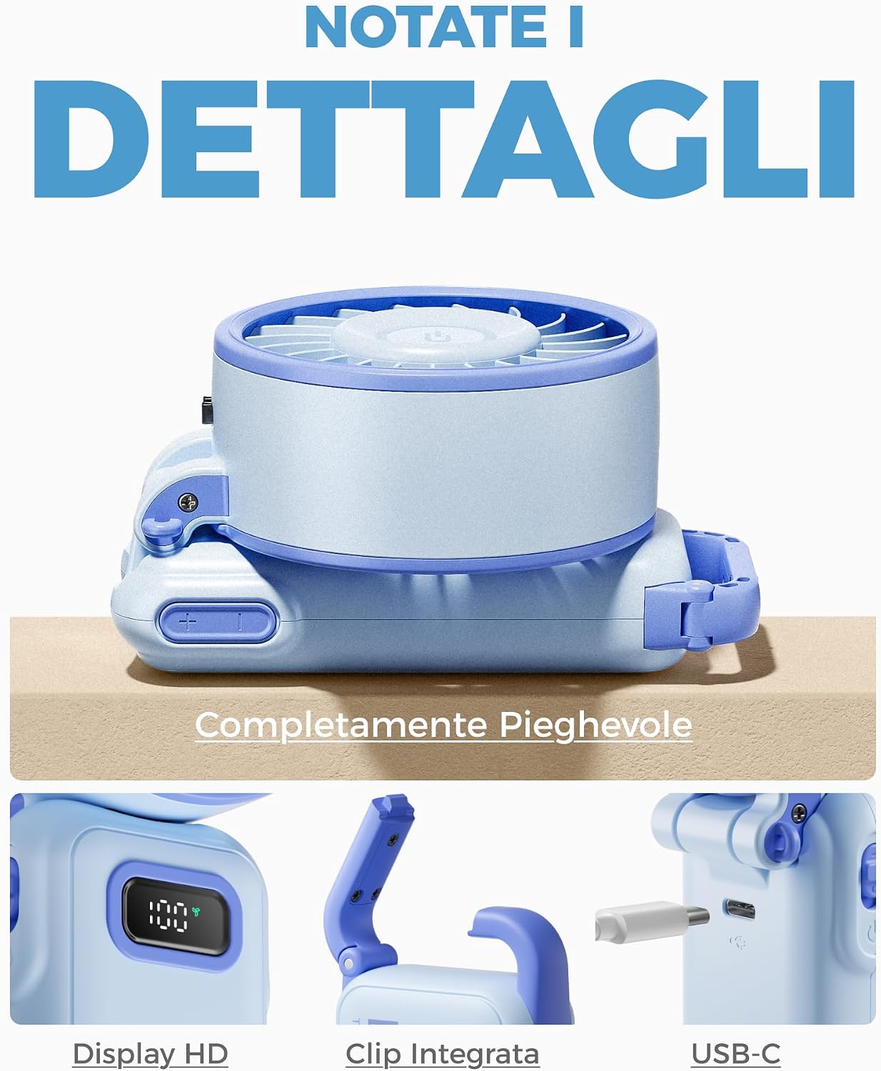 Thumbnail 6 de Diveblues Ventilatore portatile pieghevole a batteria con 100 velocità fino a 12 ore