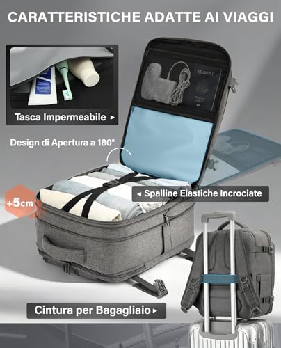 Detalle 1 de VANKEV Zaino da viaggio espandibile 40x30x20, 24-30 L, grigio