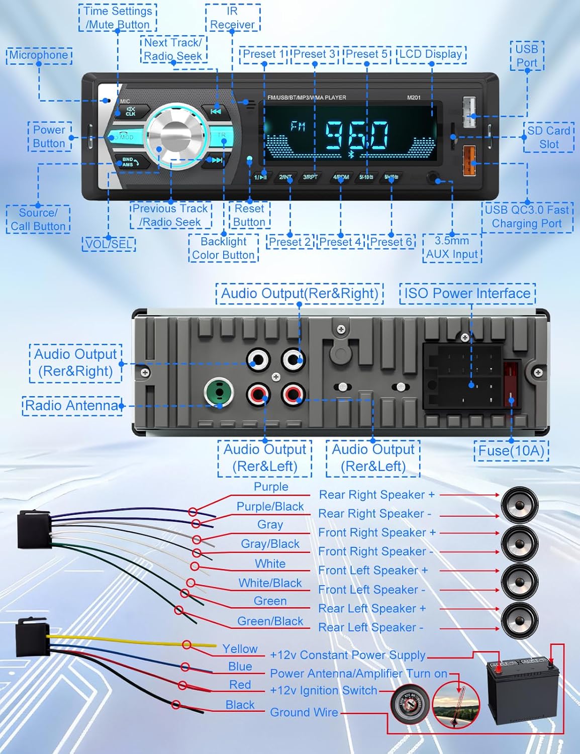 Thumbnail 5 de NORHOM Single Din Bluetooth Car Stereo