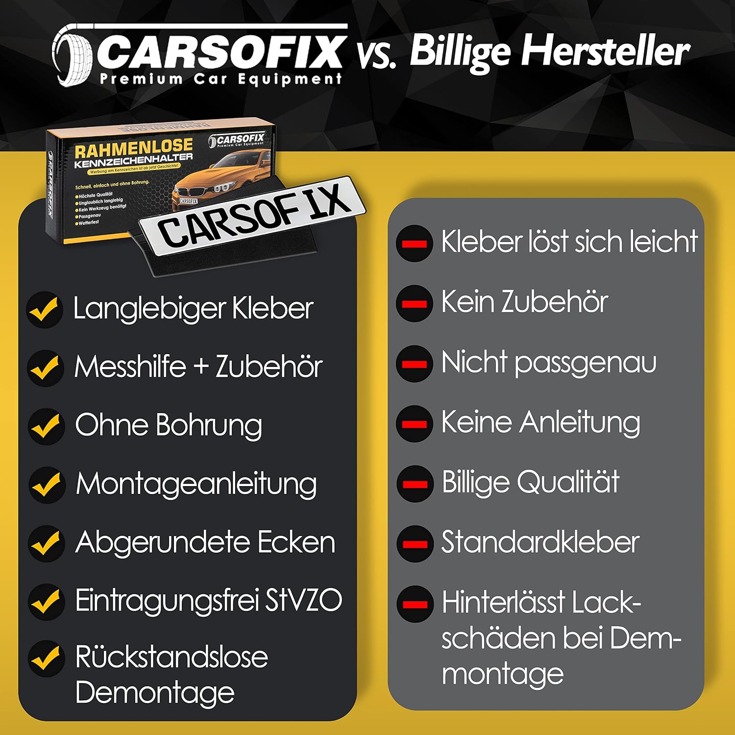 Thumbnail 5 de CARSOFIX Kennzeichenhalter Rahmenlos mit Klett