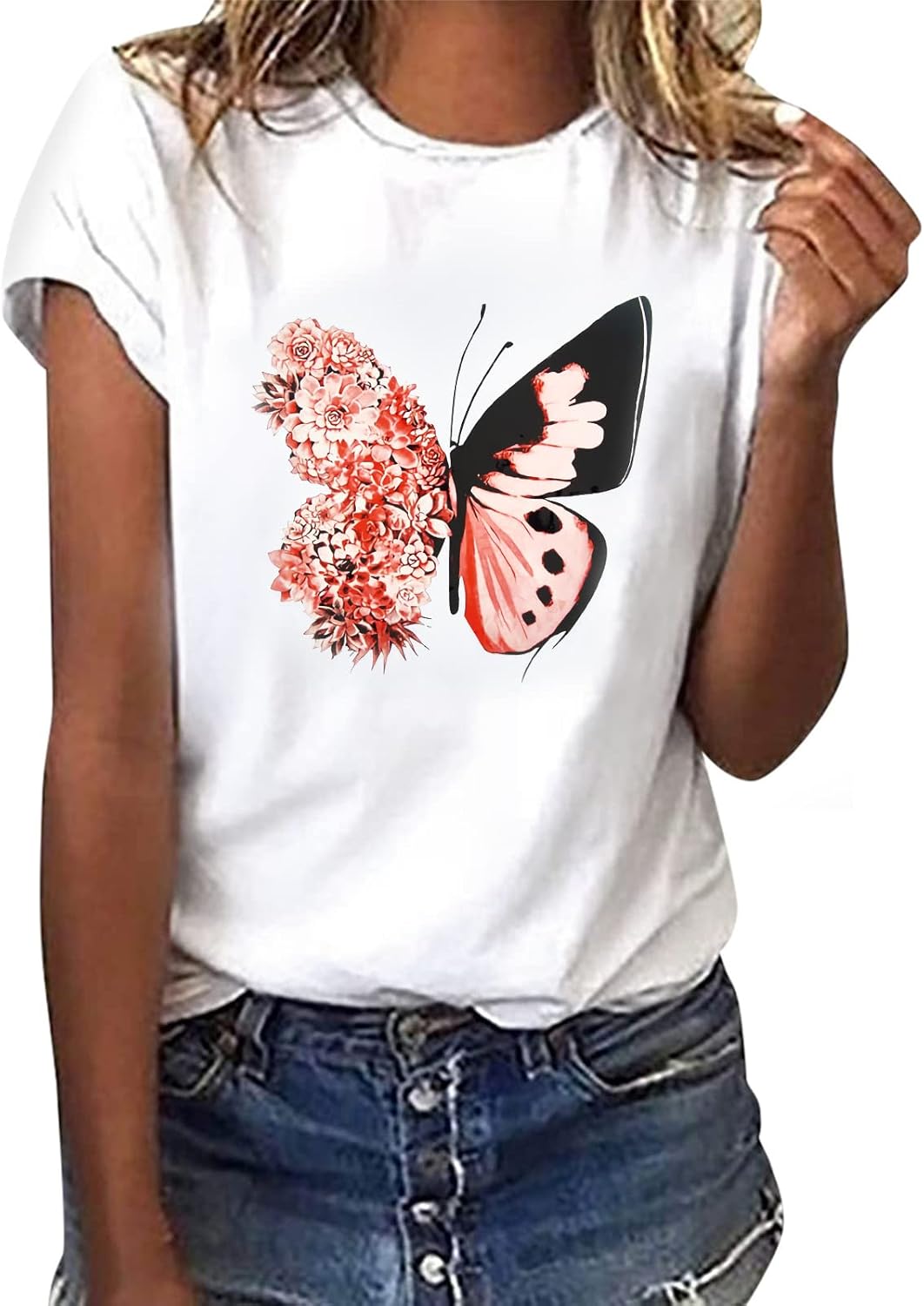 Detalle de heekpek T Shirt Donna Manica Corta Bianca Cotone – Stampa Estiva e Comfort quotidiano