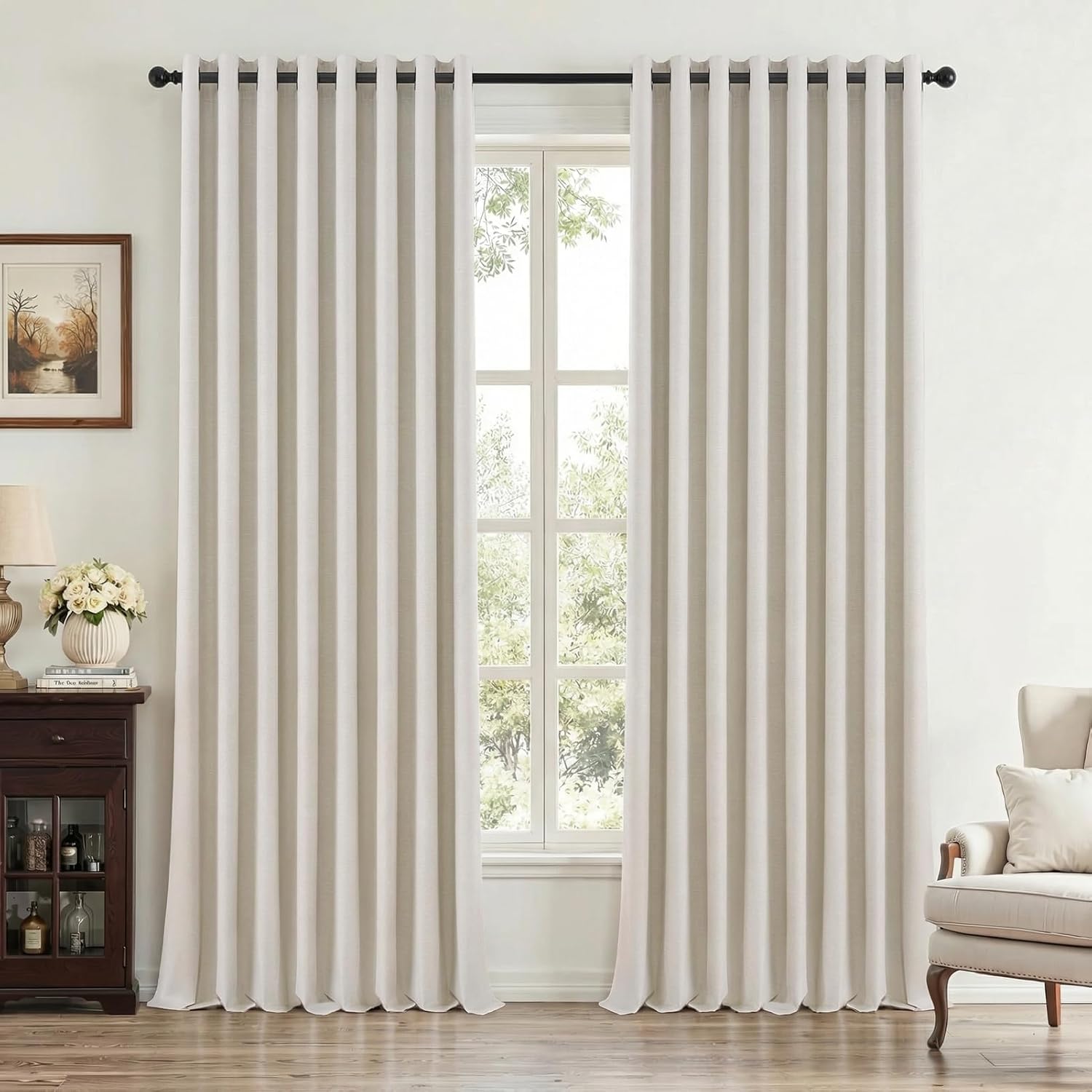 Detalle 2 de Drapenova Blackout Curtains, Linen-Blend Grommet Panels, 52W x 102L
