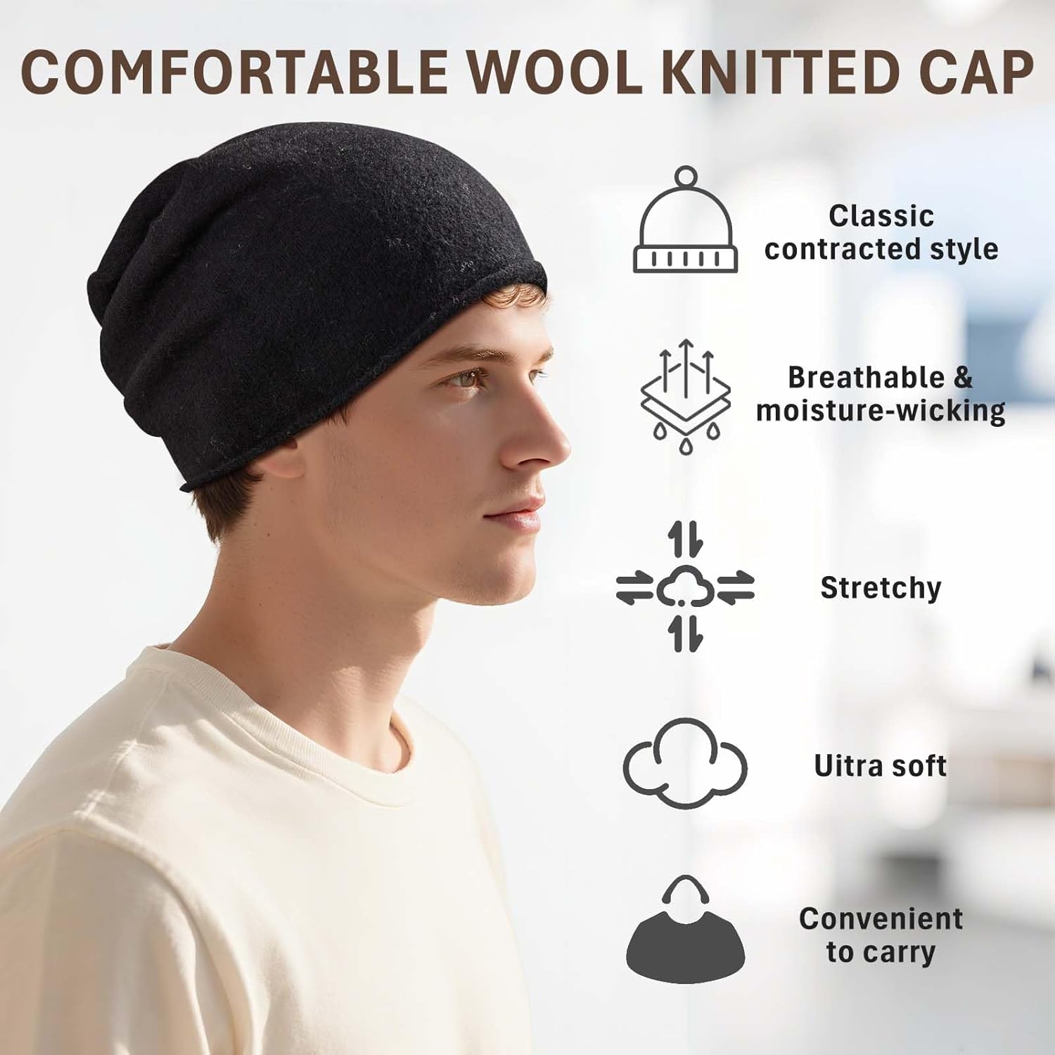 Thumbnail 4 de ZLYC Winter Woll-Strickmütze Slouchy Beanie – Nahtloser Komfort aus feiner Wolle