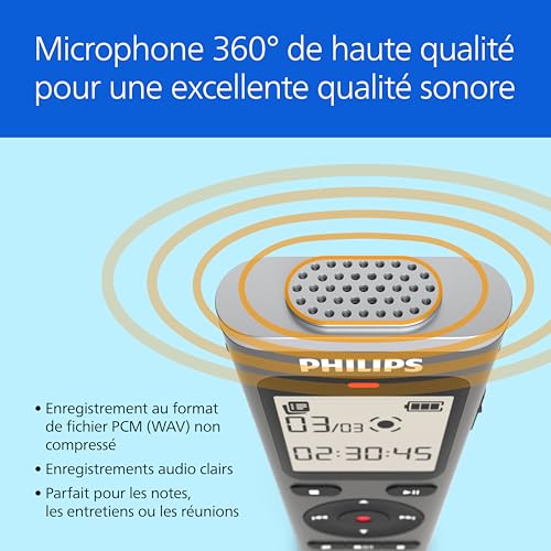 Detalle de Philips DVT1170 VoiceTracer : Enregistreur audio 8 Go avec micro SD, son clair et enregistrement mains libres