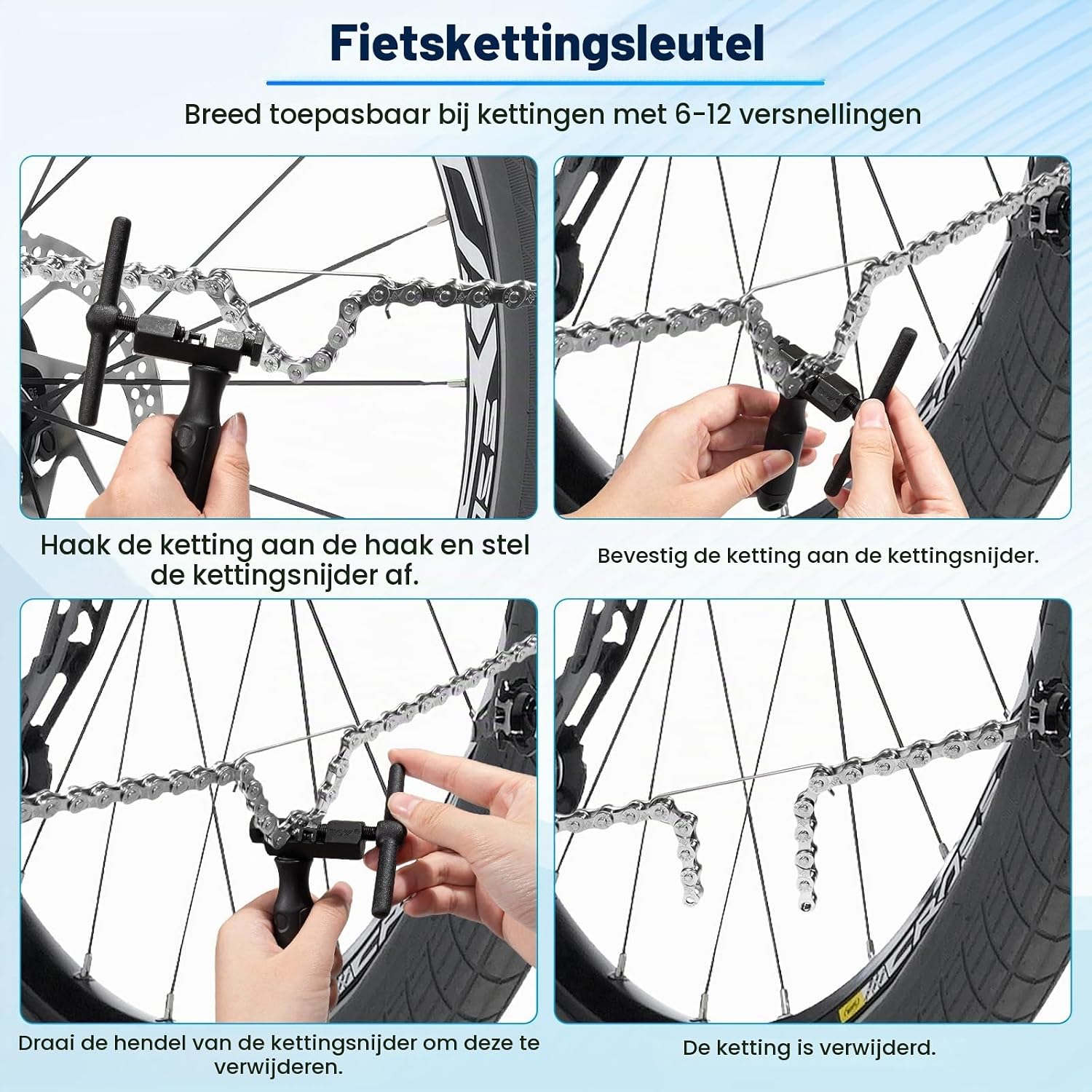 Detalle 2 de BIGP fiets-kettingreparatieset met kettingpons, slijtagemeter en tang voor 6-12 versnellingen