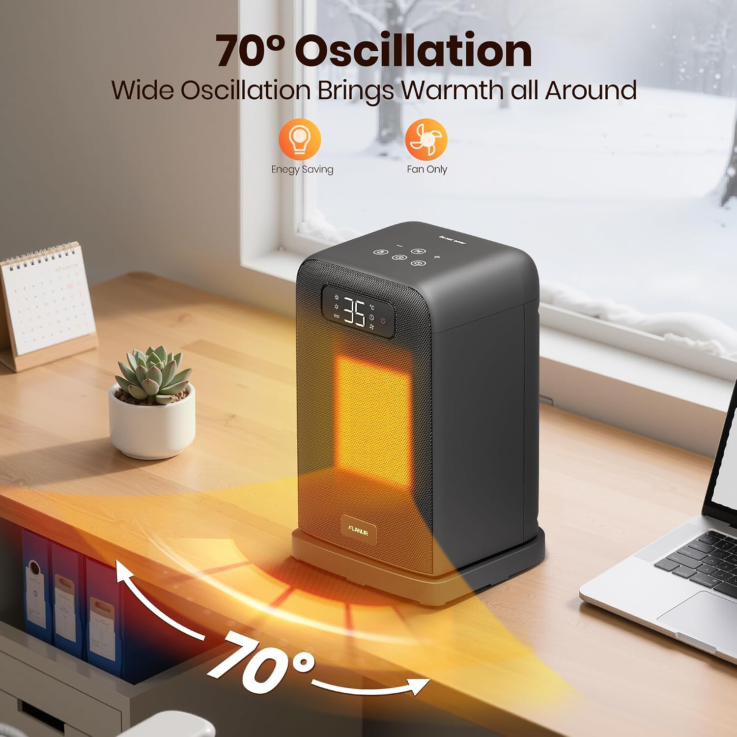 Detalle 2 de FLANUR 1500W portable ceramic heater with thermostat