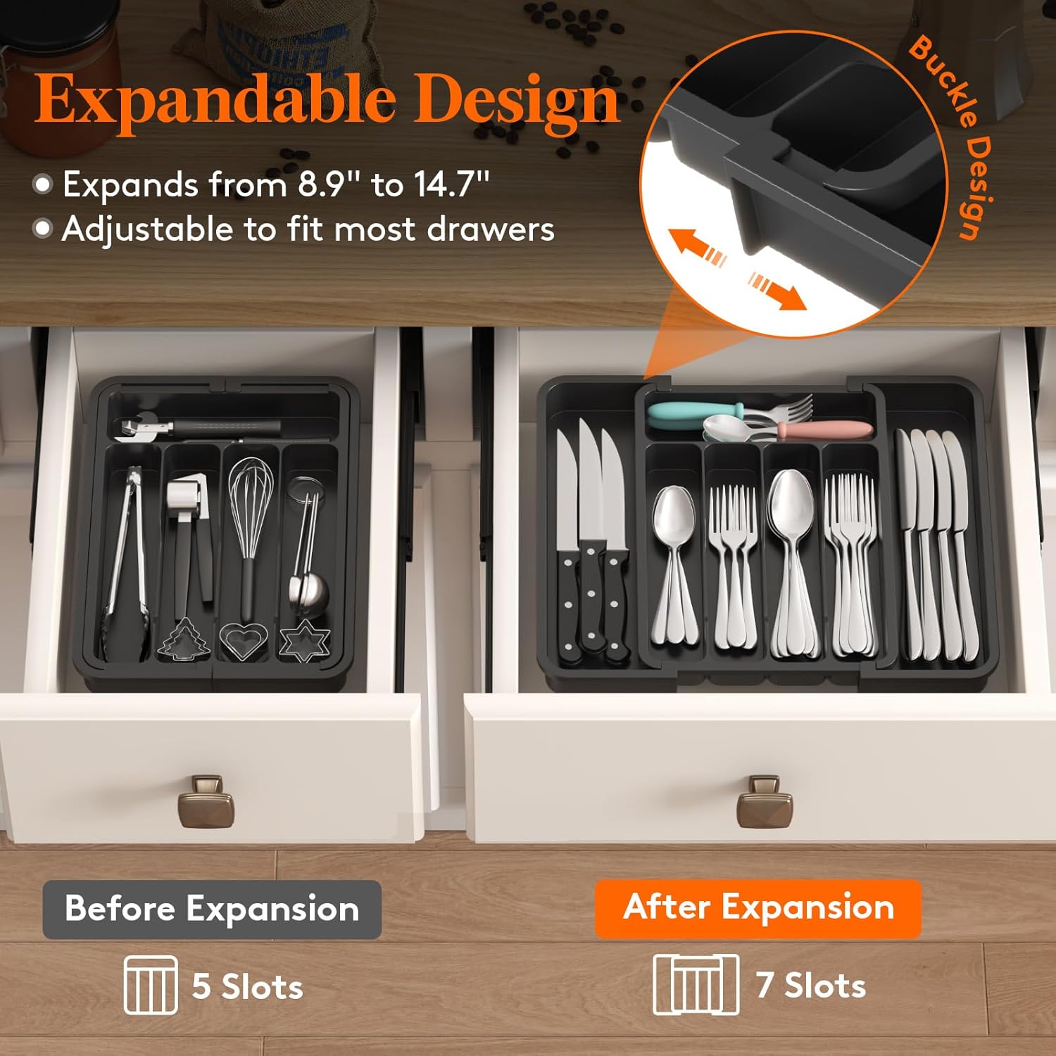 Detalle 2 de Lifewit Silverware Drawer Organizer expandable tray 🍽