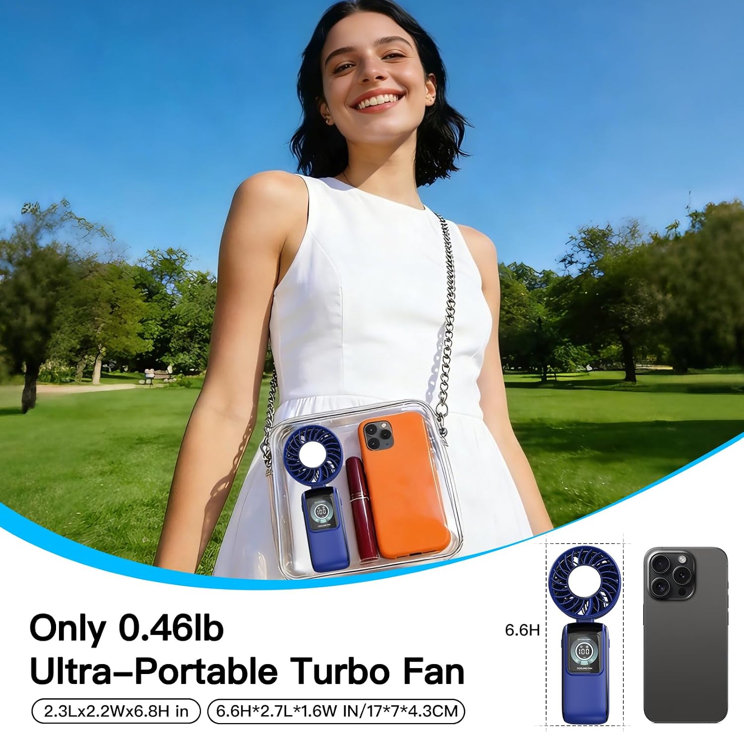 Thumbnail 5 de RaMokey Handheld Fan Rechargeable: 5 Speeds, Ice Cooling, 3-in-1 Portable Mini Fan (Dark Blue)
