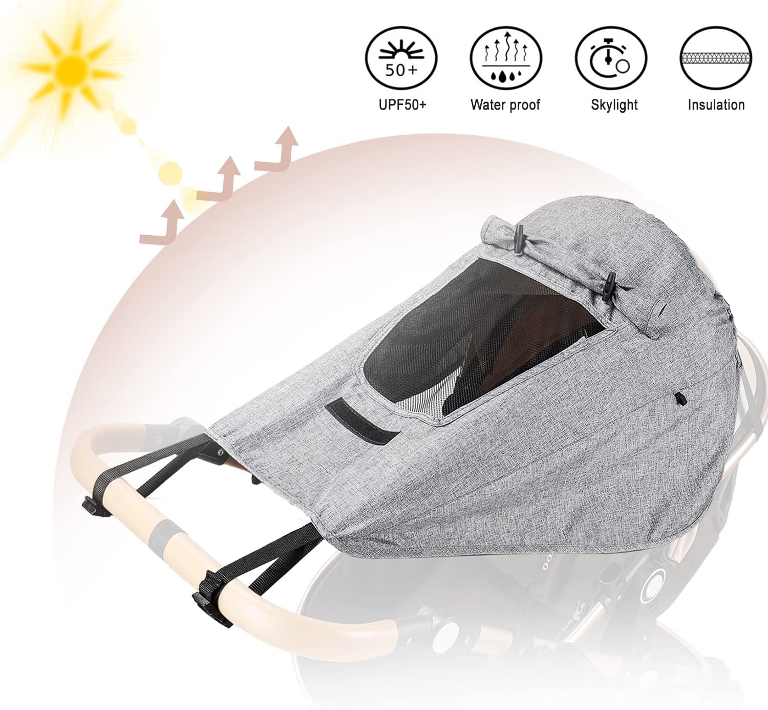 Thumbnail 1 de Etercycle Universal Buggy Sun Cover with Viewing Window – UV 50+ Waterproof Pram Sunshade
