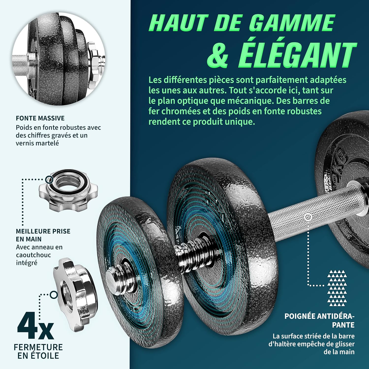 Detalle de RE:SPORT Kit d'haltères 2‑en‑1 15‑40 kg 🏋