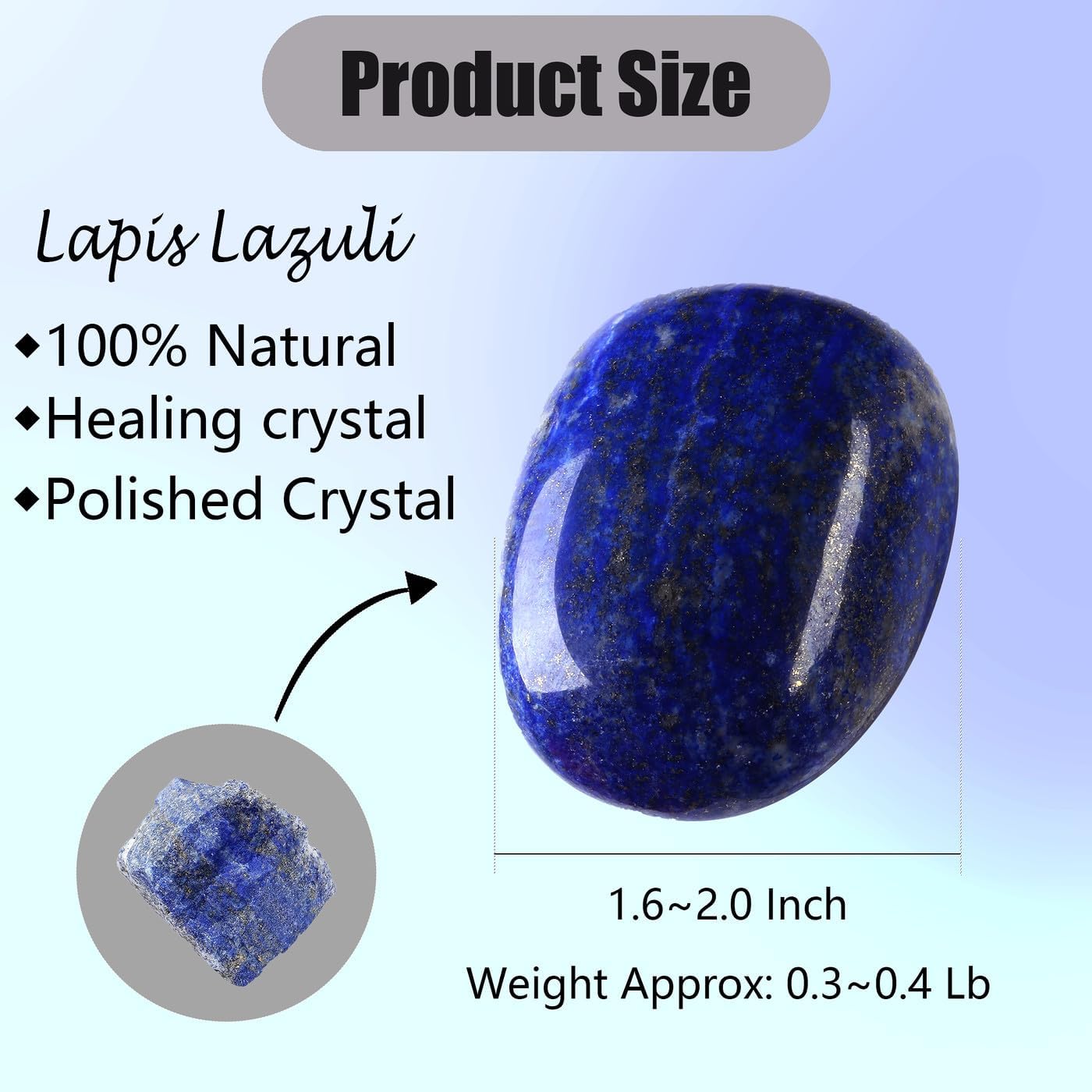 Detalle de QINJIEJIE 2pcs Lapis Lazuli Crystal Healing Crystals – 1.8–2" Natural Gemstones for Meditation & Stress Relief