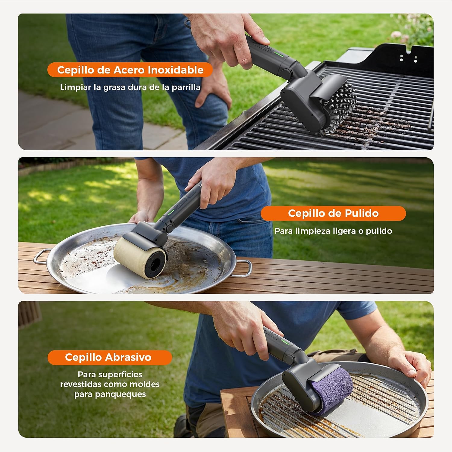 Thumbnail 4 de Leebein Cepillo Eléctrico para Barbacoa (2026) — 3 Velocidades, 3 Cabezas Intercambiables y Autonomía de 150 Min