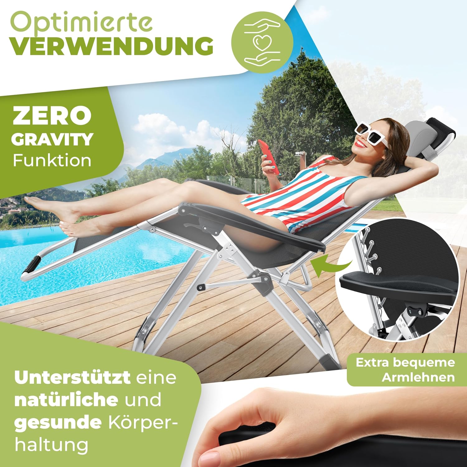 Thumbnail 3 de KESSER Sonnenliege Liegestuhl Klappbar & Wetterfest – XXL Liegefläche, 200 kg Belastbarkeit, Zero-Gravity-Erlebnis