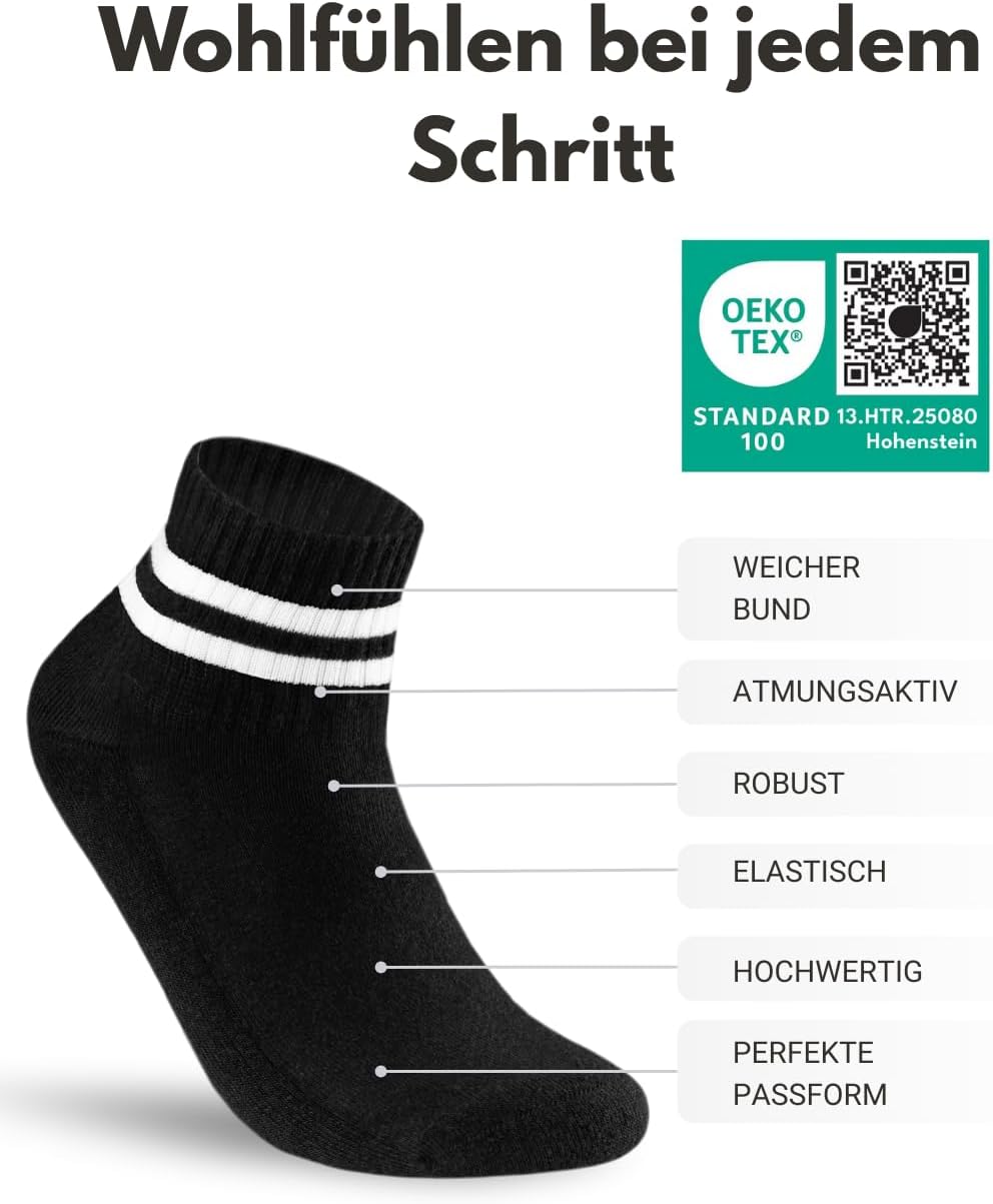 Detalle de sockenkauf24 10 Paar kurze Sportsocken Quarter – atmungsaktiv, dämpfend und langlebig
