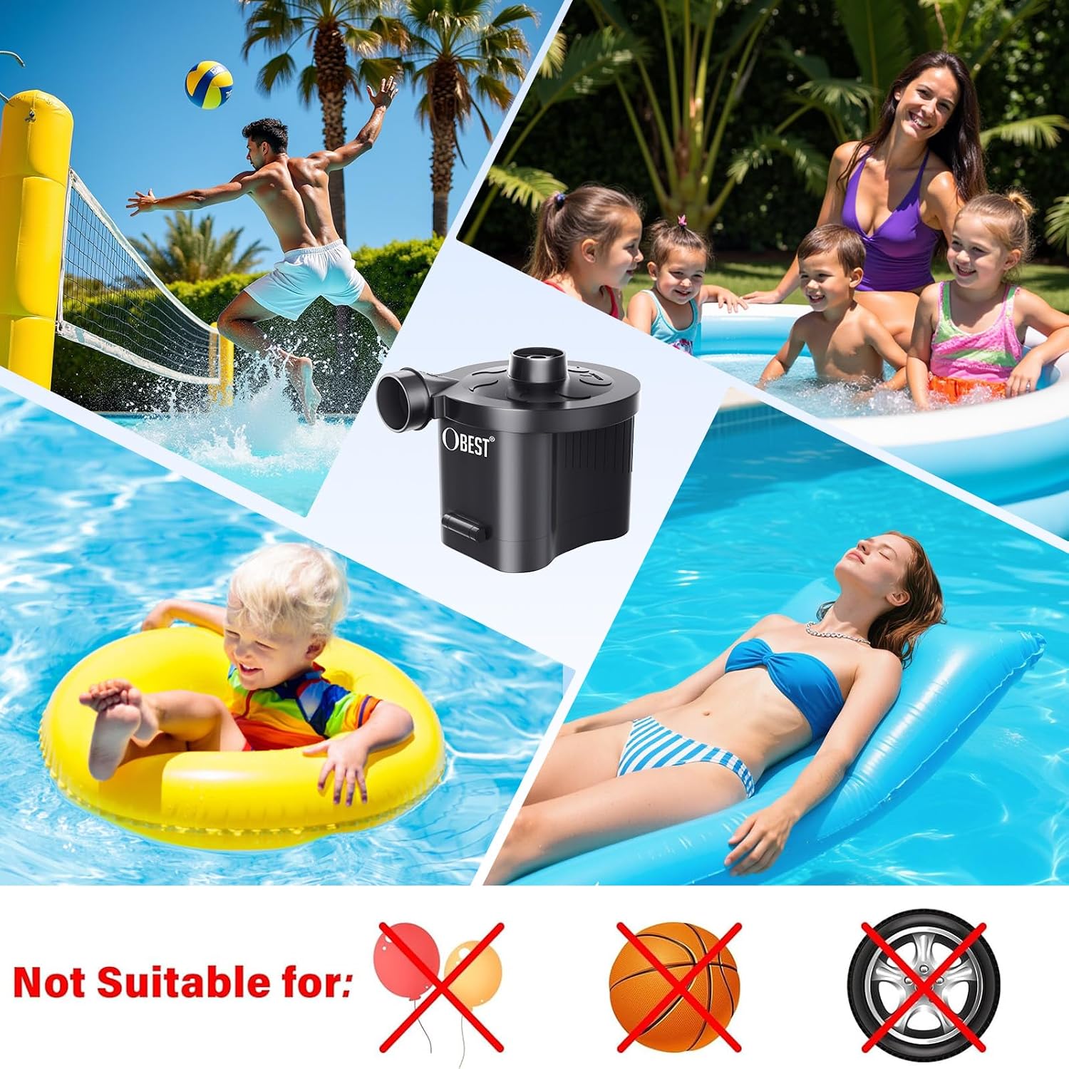Detalle de OBEST Electric Air Pump: Battery-Powered, Portable Inflatables Inflator/Deflator