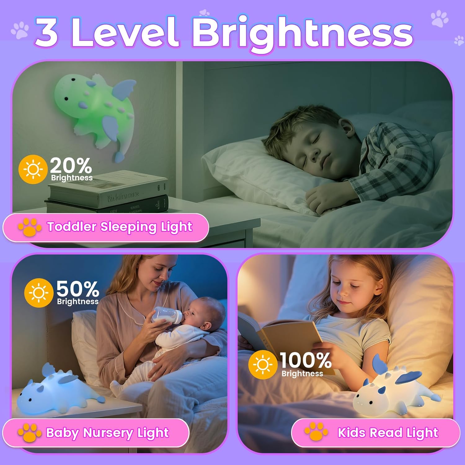 Detalle de AVEKI Night Light for Kids – Cute Milk Dragon Silicone Lamp (Blue) with 7 Colours, Dimmable & Rechargeable