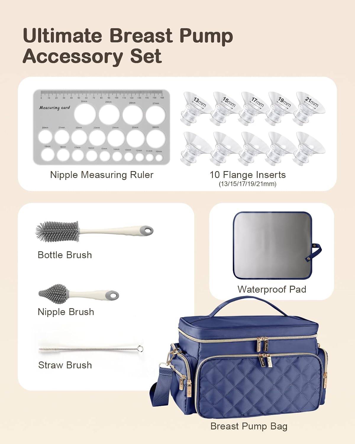 Detalle 2 de RoseDorée RD01 Breast Pump Bag Kit for Spectra S1/S2 with Flange Inserts