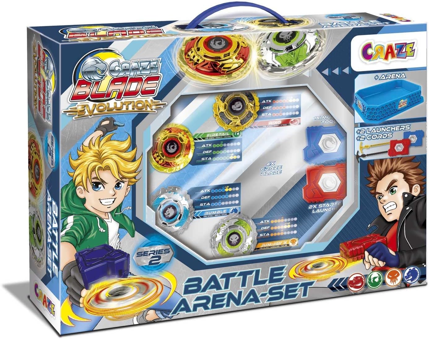 Detalle de CRAZE Blade XXL Battle Set – 4 metal spinning tops with launchers and accessories (XXL battle arena)