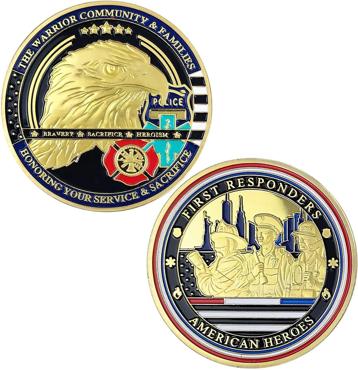 Detalle de Rumkou First Responders Challenge Coin, American EMS, Police & Firefighter Design