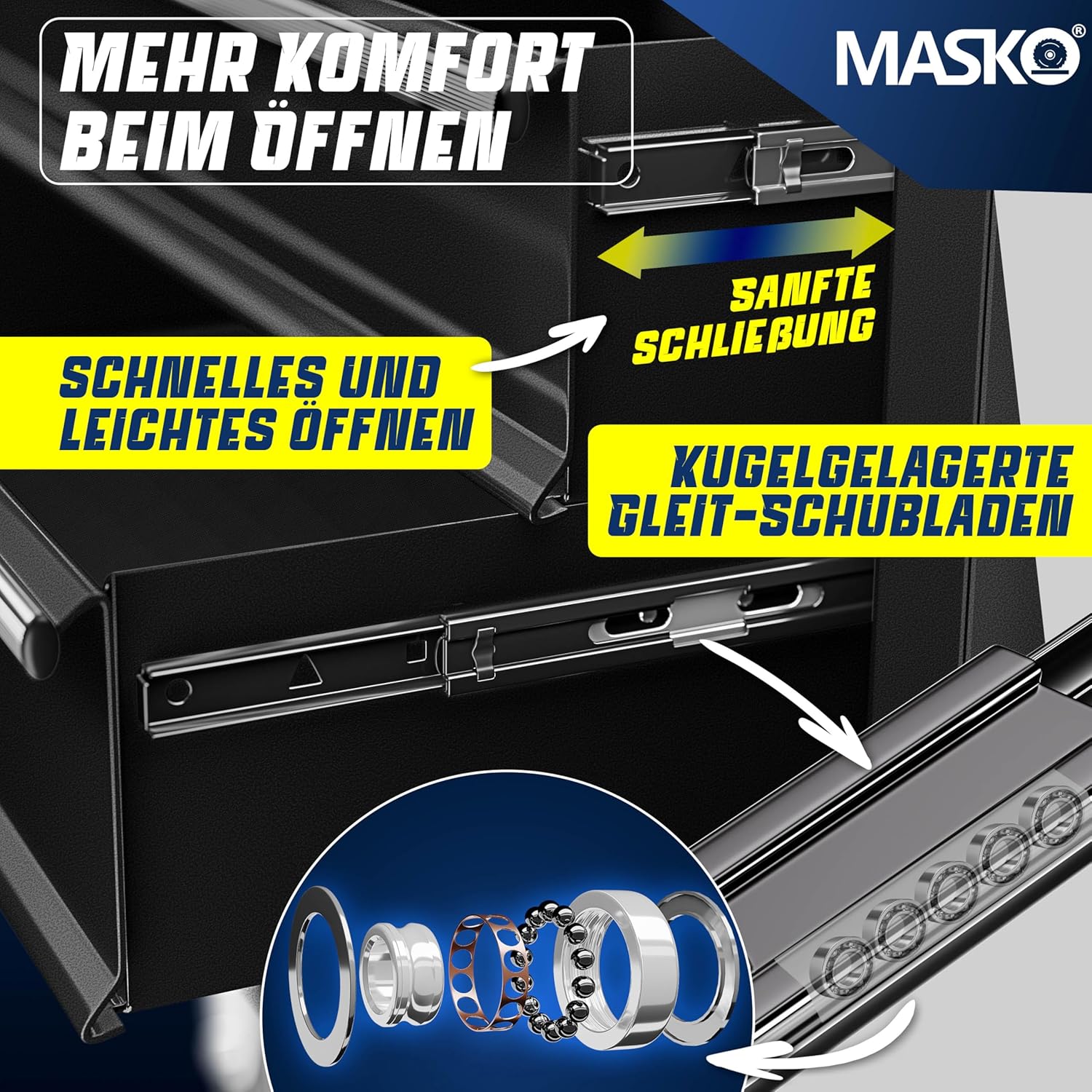 Thumbnail 2 de MASKO Werkstattwagen inkl. Koffer mit Schloss – 9 Fächer, abschließbar, Rollwagen zur Werkzeugaufbewahrung